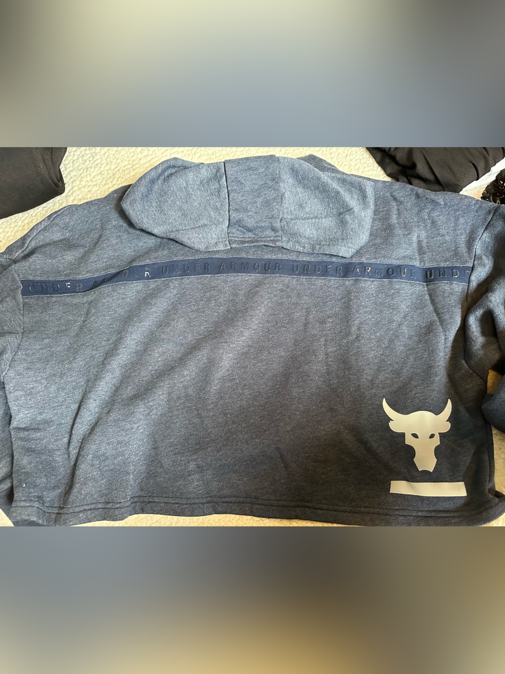 Under Armour Cropped Blue Heather Pullover Hoodie with Logo Trim